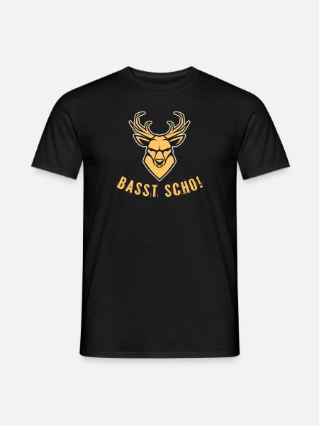 Basst Scho Bayrisch Hirsch Geweih Kopf - Männer T-Shirt - Schwarz