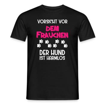 Vorsicht vor dem Frauchen der Hund ist harmlos - Männer T-Shirt - Schwarz - Vorne - AI Model Male 178 light (178cm)