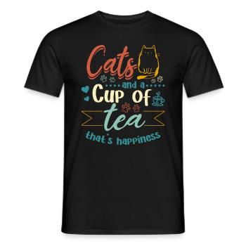 Des chats et une tasse de thé qui fait le bonheur - Cat Owner - T-shirt homme - noir - Devant - AI Model Male 178 light (178cm)