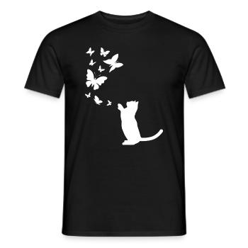 Chat avec papillons Amoureux des chats Catbe - T-shirt homme - noir - Devant - AI Model Male 178 light (178cm)