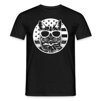 Cat with America Flag I Funny Cat Lover - Men's T-Shirt - black - Front - AI Model Male 178 light (178cm)
