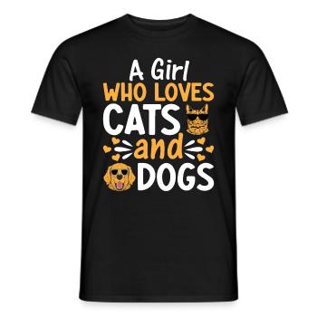 Amoureux des chats Filles Amoureux des chiens I Une fille qui aime les chats - T-shirt homme - noir - Devant - AI Model Male 178 light (178cm)
