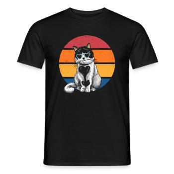 Cat Lovers Retro Sunset Cat Sunbathing - Men's T-Shirt - black - Front - AI Model Male 178 light (178cm)