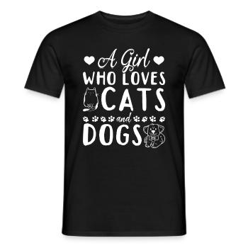 Amoureux des chiens Amoureux des chats Une fille, depuis - T-shirt homme - noir - Devant - AI Model Male 178 light (178cm)