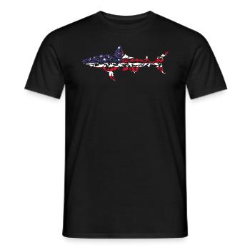 Great White Shark American Flag Shark Fish White S - Männer T-Shirt - Schwarz - Vorne - AI Model Male 178 light (178cm)