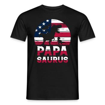 Papa Saurus Papa Dinosaur American Flag Dino Papas - Men's T-Shirt - black - Front - AI Model Male 178 light (178cm)