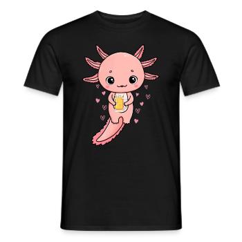 Axolotl with Beer I Kawaii Axolotl Party Axolotl - Men's T-Shirt - black - Front - AI Model Male 178 light (178cm)