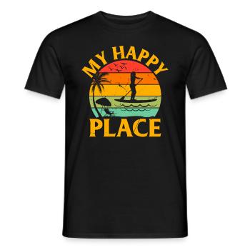 Surfend SUP Meisje Mijn Gelukkige Plaats - Tribune op Peddel - Heren T-shirt - zwart - Voor - AI Model Male 178 light (178cm)