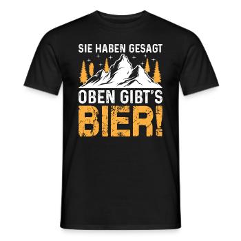 You said there's beer upstairs - mountain hiking - Men's T-Shirt - black - Front - AI Model Male 178 light (178cm)