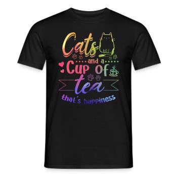 Les chats et une tasse de thé qui est le bonheur - Amoureux des chats - T-shirt homme - noir - Devant - AI Model Male 178 light (178cm)