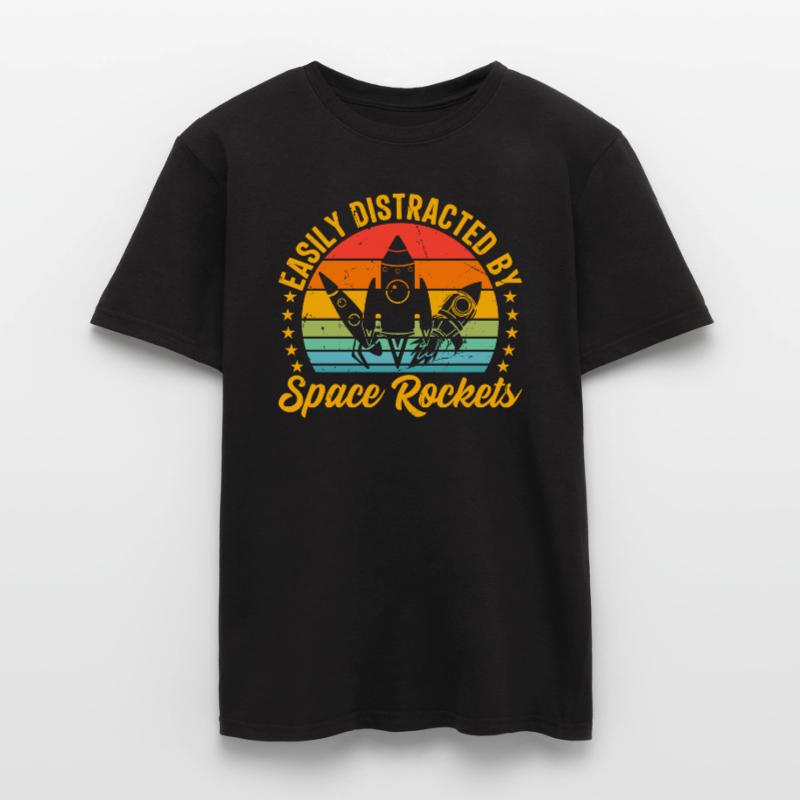 Facilement distrait par les fusées spatiales Voyage dans l’espace Ro T-shirt homme
