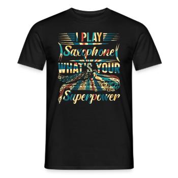 Je joue du saxophone quel est votre superpouvoir - Sax & Mu - T-shirt homme - noir - Devant - AI Model Male 178 light (178cm)