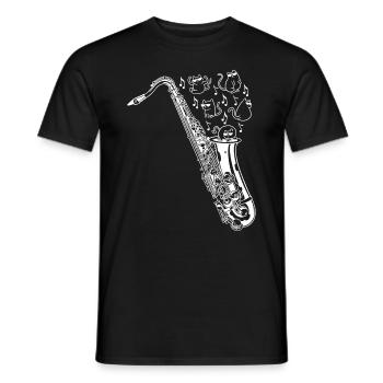 Saxophone avec chat Joueur de saxophone et propriétaire de chat - T-shirt homme - noir - Devant - AI Model Male 178 light (178cm)