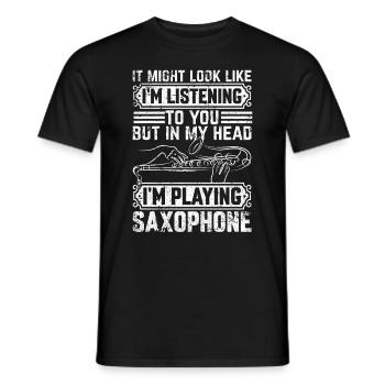 Dans ma tête, je joue du saxophone - Drôle de saxophones - T-shirt homme - noir - Devant - AI Model Male 178 light (178cm)