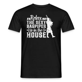 Relax The Sexy Bagpiper Is In The House - Bagpipe - Men's T-Shirt - black - Front - AI Model Male 178 light (178cm)