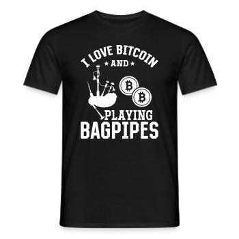 Bagpiper - J’aime Bitcoin et jouer à la cornemuse - T-shirt homme - noir - Devant - AI Model Male 178 light (178cm)