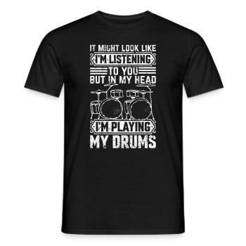 Je t’écoute mais dans ma tête je joue de la batterie - T-shirt homme - noir - Devant - AI Model Male 178 light (178cm)