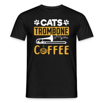 Cat Trombone Coffee Trombonist And Cat Lover Tromb - Men's T-Shirt - black - Front - AI Model Male 178 light (178cm)