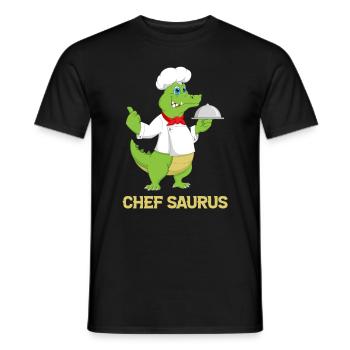 Chef Saurus Kitchen Cook Dinosaur Lover Restaurant - Men's T-Shirt - black - Front - AI Model Male 178 light (178cm)
