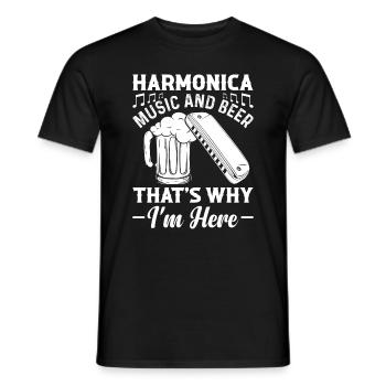 Harmonica Music And Beer That's Why Im Here Harmon - Männer T-Shirt - Schwarz - Vorne - AI Model Male 178 light (178cm)