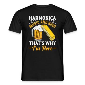 Harmonica Music And Beer That's Why Im Here Harmon - Männer T-Shirt - Schwarz - Vorne - AI Model Male 178 light (178cm)
