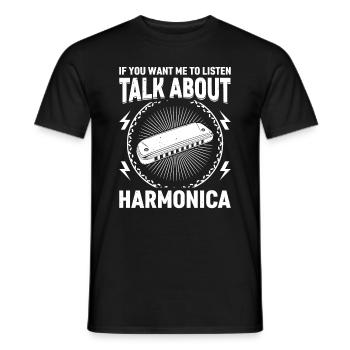 Si vous voulez que j’écoute, parlez d’harmonica - T-shirt homme - noir - Devant - AI Model Male 178 light (178cm)