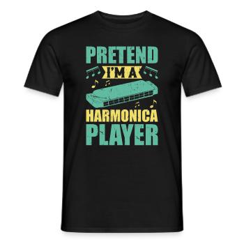 Faire semblant d’être un harmoniciste Harmoniciste Joueur - T-shirt homme - noir - Devant - AI Model Male 178 light (178cm)