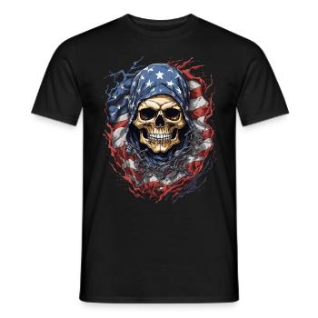 USA Totenkopf Flagge: Schädel Amerika - Männer T-Shirt - Schwarz - Vorne - AI Model Male 178 light (178cm)