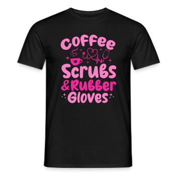 Coffee Scrubs & Rubber Gloves - Nursing Registered - Men's T-Shirt - black - Front - AI Model Male 178 light (178cm)