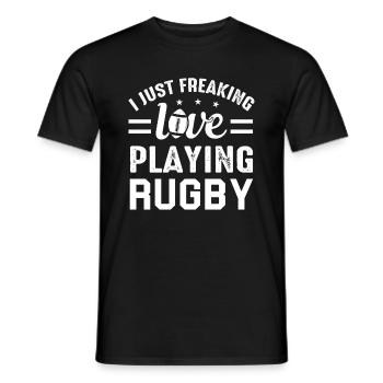 I just freaking love playing Rugby - Rugby Game - Men's T-Shirt - black - Front - AI Model Male 178 light (178cm)