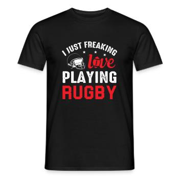 I just freaking love playing Rugby - Rugby Player - Men's T-Shirt - black - Front - AI Model Male 178 light (178cm)