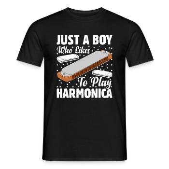 Just A Boy Who Likes To Play Harmonica - Harmonica - Men's T-Shirt - black - Front - AI Model Male 178 light (178cm)