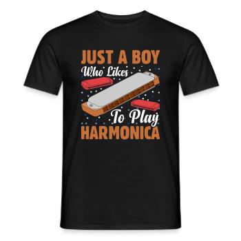 Harmonica - Just A Boy Who Likes To Play Harmonica - Men's T-Shirt - black - Front - AI Model Male 178 light (178cm)