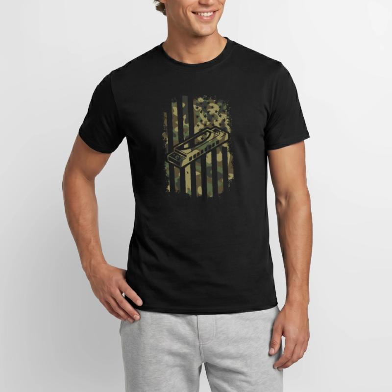Harmonica US Flag Harmonica Musician Harmonica Pla Men's T-Shirt