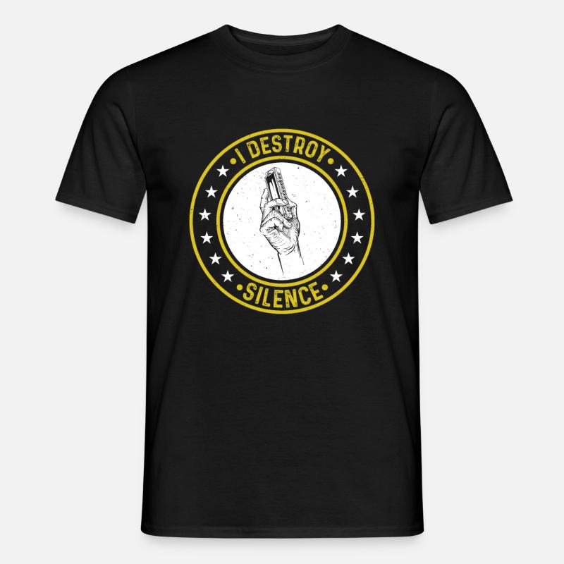 I Destroy Silence Harmonica Player Harmonica Music - Men’s T-shirt - black