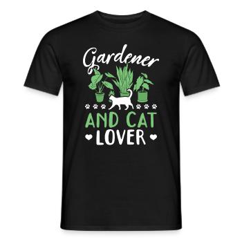 Jardinier amateur d’aménagement paysager et amoureux des chats - T-shirt homme - noir - Devant - AI Model Male 178 light (178cm)