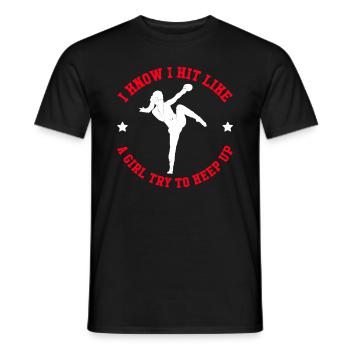 Je sais que je frappe comme une fille essaie de suivre - Muay Tha - T-shirt homme - noir - Devant - AI Model Male 178 light (178cm)