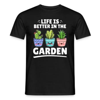 Life is better in the garden - Funny Gardening - Men's T-Shirt - black - Front - AI Model Male 178 light (178cm)