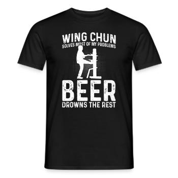 Wing Chun solves most of my problems, beer drowns - Men's T-Shirt - black - Front - AI Model Male 178 light (178cm)