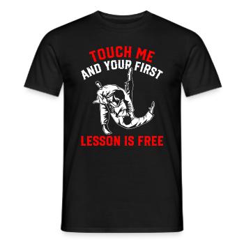 Touch me and your first lesson is free - Funny Jud - Men's T-Shirt - black - Front - AI Model Male 178 light (178cm)