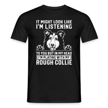 Mais dans ma tête, je joue avec mon Rough Collie - T-shirt homme - noir - Devant - AI Model Male 178 light (178cm)