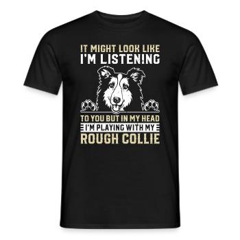 Mais dans ma tête, je joue avec mon Rough Collie - T-shirt homme - noir - Devant - AI Model Male 178 light (178cm)