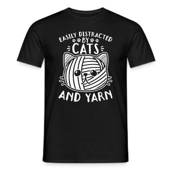 Facilement distrait par les chats et la laine - Crochet drôle - T-shirt homme - noir - Devant - AI Model Male 178 light (178cm)