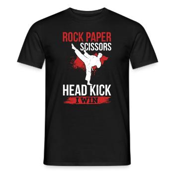 Roche Papier Ciseaux Coup de tête I Win - Muay Thai - T-shirt homme - noir - Devant - AI Model Male 178 light (178cm)