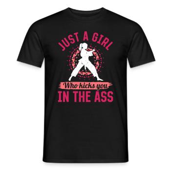 Just a girl who kicks you in the ass - Muay Thai G - Men's T-Shirt - black - Front - AI Model Male 178 light (178cm)