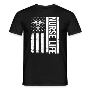 Nursing Nurse - Nurse Life US Flag Hospital Nurse - Men's T-Shirt - black - Front - AI Model Male 178 light (178cm)