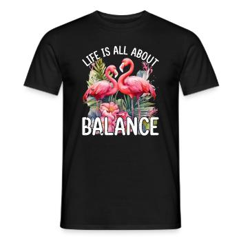 La vie est une question d’équilibre - Mignon amant de flamants roses - T-shirt homme - noir - Devant - AI Model Male 178 light (178cm)