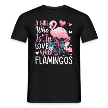 Flamants roses mignons - Une fille qui est amoureuse de - T-shirt homme - noir - Devant - AI Model Male 178 light (178cm)