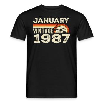 Janvier 1987 Vintage Anniversaire 1987, Né en 1987 - T-shirt homme - noir - Devant - AI Model Male 178 light (178cm)