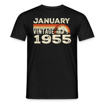 Janvier 1955 Vintage Anniversaire 1955, Né en 1955 - T-shirt homme - noir - Devant - AI Model Male 178 light (178cm)